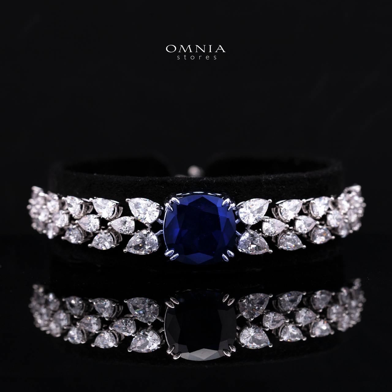 Nazaha Bridal Full Set in Rhodium Plated with High Quality White and Blue Zircon Stones(Size 16 only available in ksa) - OMNIASTORES KSA