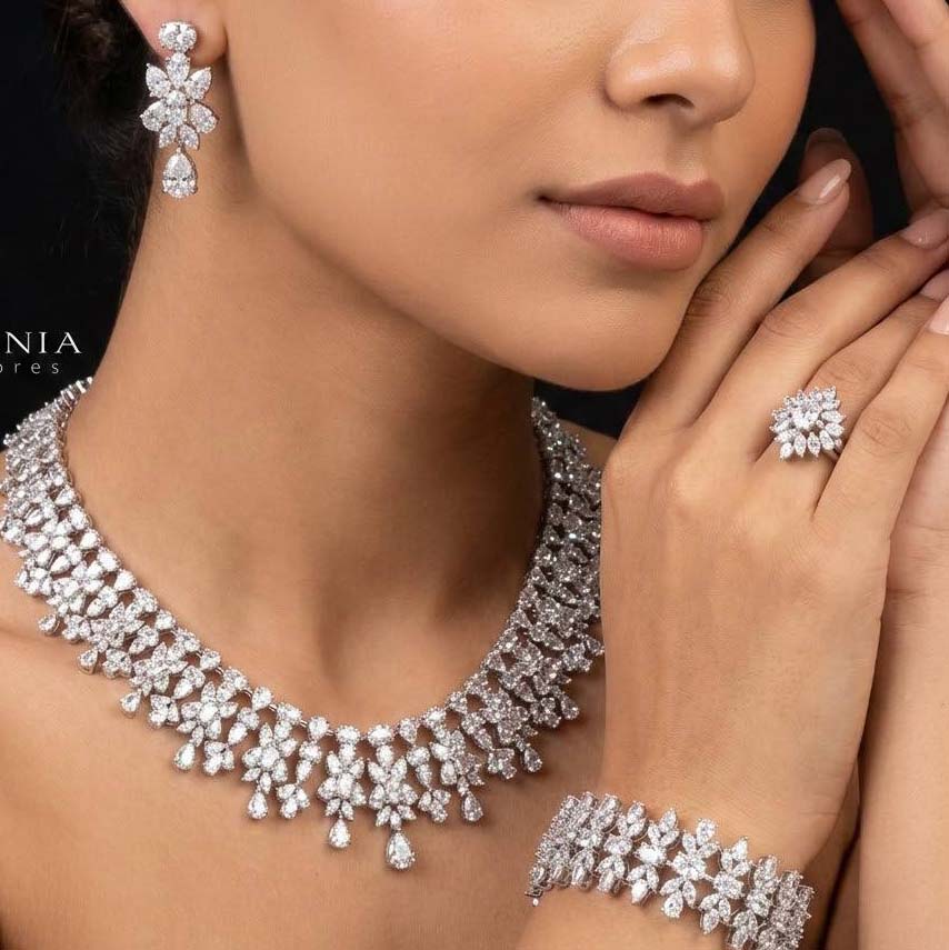 Omnia Dema White Luxury Bridal Full Set in High Quality Zircon Stone Rhodium Plated - OMNIASTORES KSA