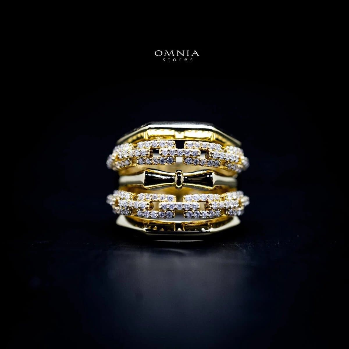 Omnia Sarah Elegant Gold Chain Ring in High Quality Copper Rhodium Plated - OMNIASTORES UAE
