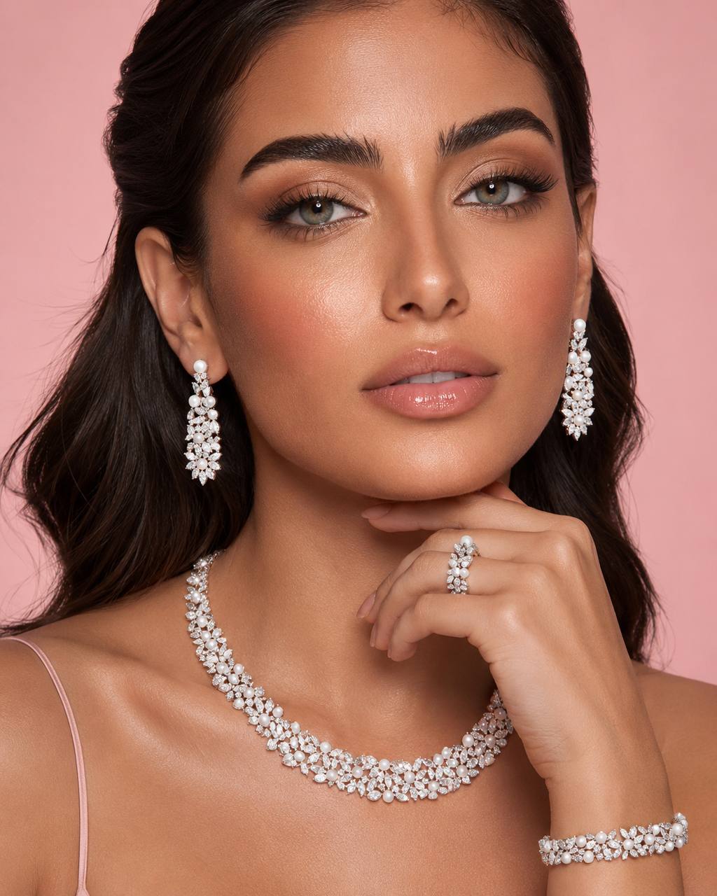 Omnia Fadwa White Luxury Bridal Full Set – High-Quality Zircon Stones Rhodium Plated - OMNIASTORES KSA