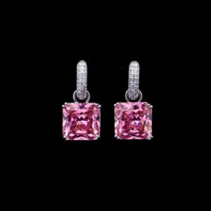 Omnia Helen Cushion Cut Drop Earrings with Pink Zircon in High Quality Rhodium Plated - OMNIASTORES KSA