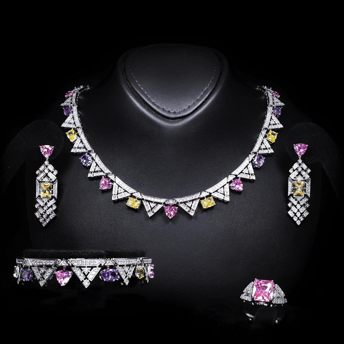 Inara Multicolor Luxury Bridal Full Set with High-Quality Zircon Stones Premium Rhodium Plating