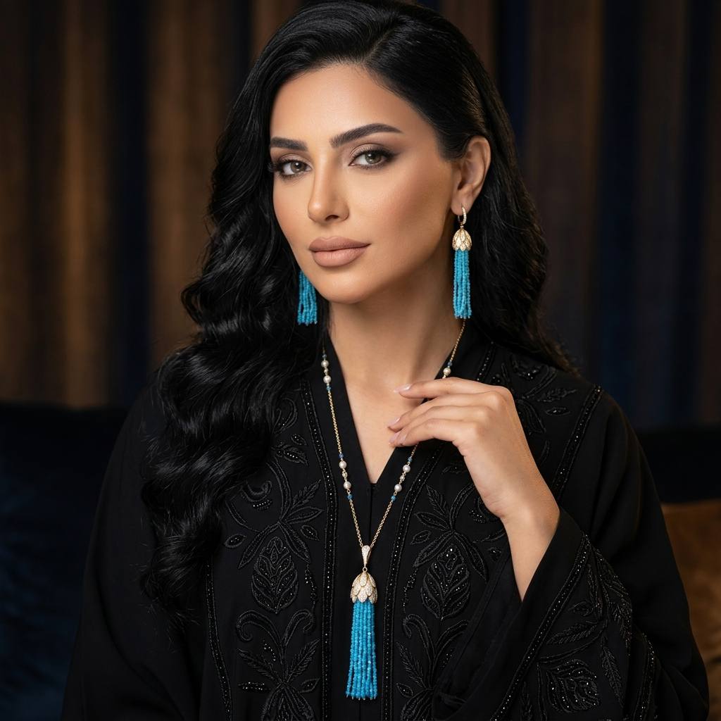 طقم قلادة وسلسلة طويلة وأقراط متدلية بلون أزرق سماوي "أمنية كاثي" مرصعة بألماس صناعي عالي الجودة من فضة عيار 925