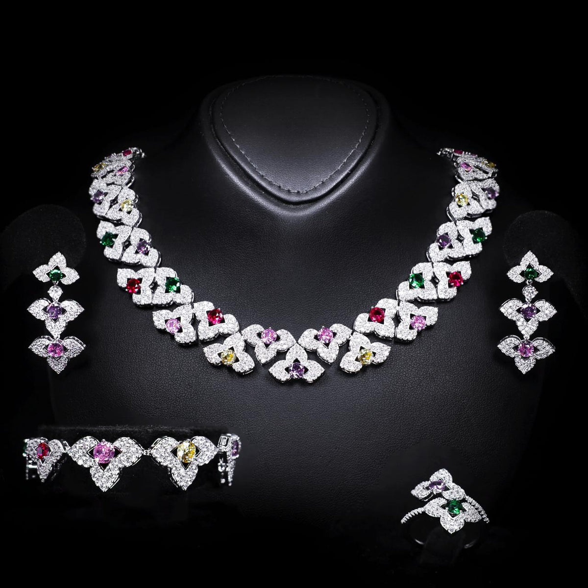 Leanna Multicolor Luxury Bridal Full Set with High-Quality Zircon Stones Premium Rhodium Plating