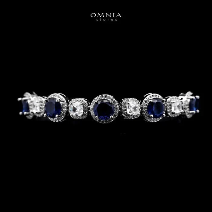 Omnia Lilian Blue Bridal Full Set in High Quality Simulated Diamonds Premium Rhodium Plated - OMNIASTORES KSA