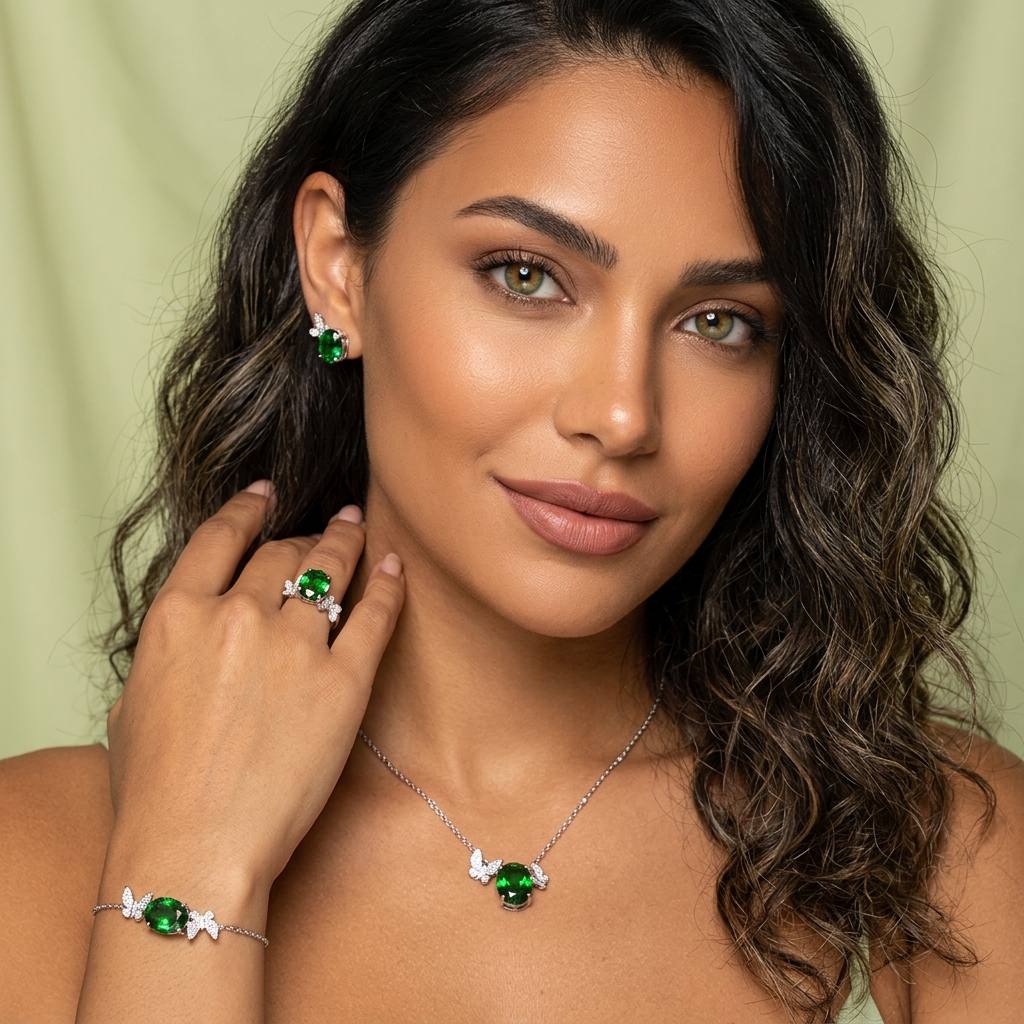 Omnia Maysun Green Full Set In 925 Silver High Quality Simulated Diamonds