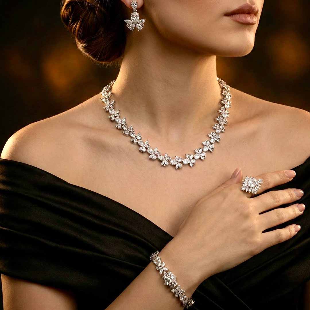 Omnia Muna White Bridal Full Set in High Quality Simulated Diamonds - OMNIASTORES KSA