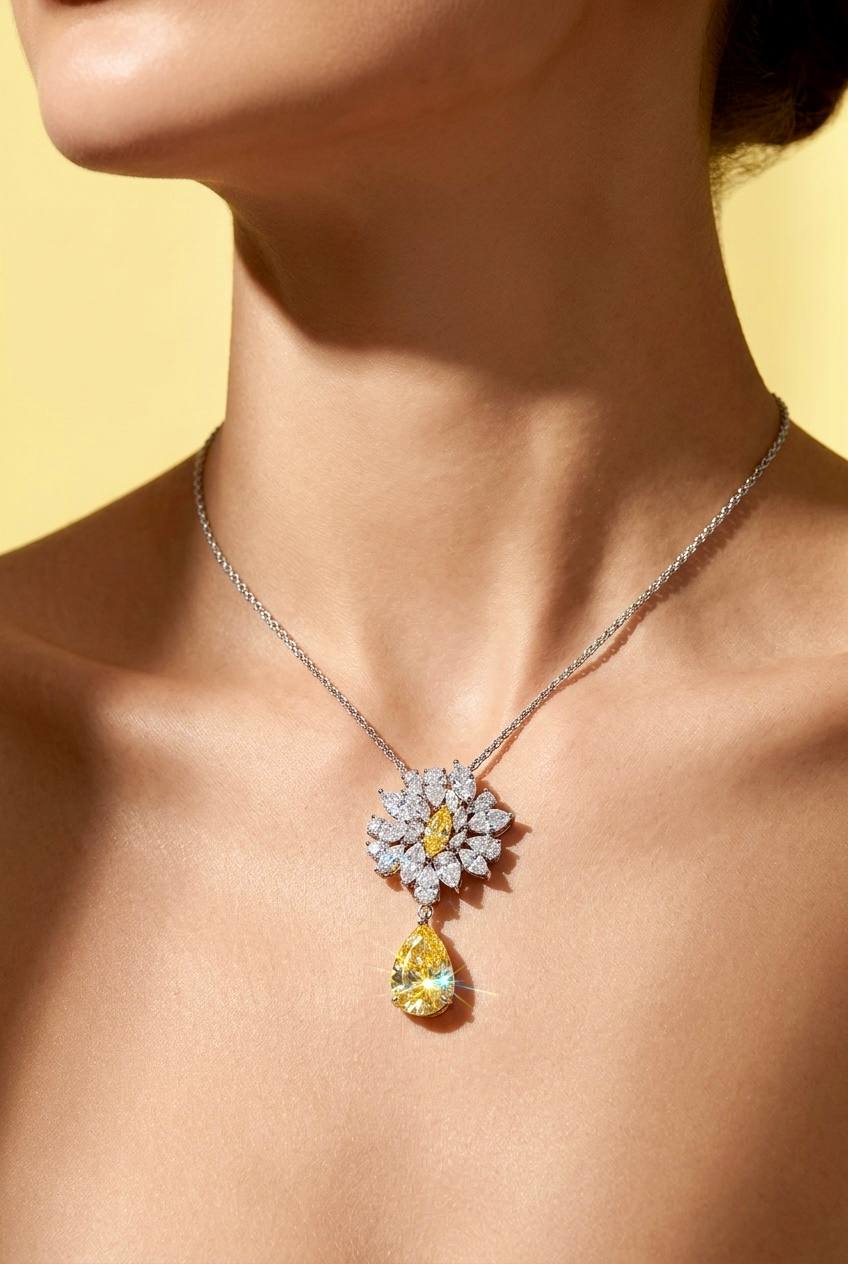 Omnia Nakaret Yellow Necklace 925 Silver In High Quality Simulated diamonds - OMNIASTORES KSA