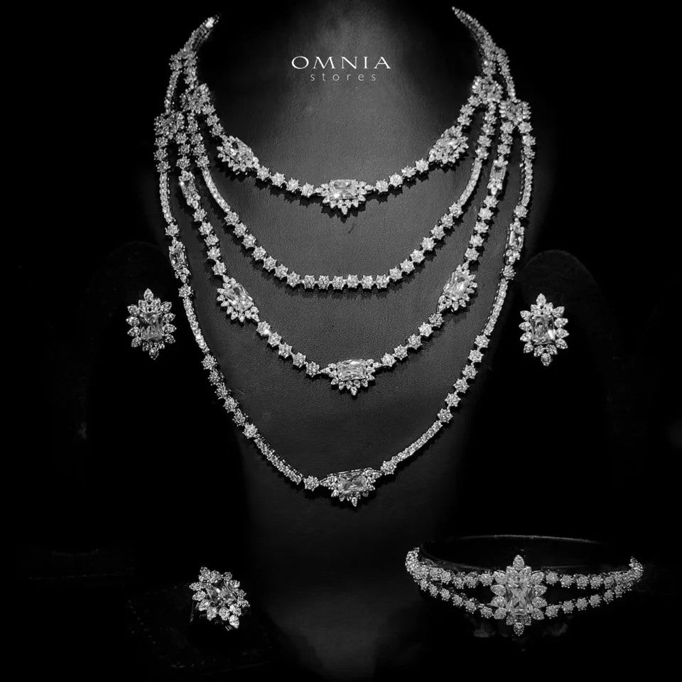 Omnia Blair Pure White Bridal Full Set with Marquise and Emerald-Cut High-Quality Simulated Diamonds Rhodium Plated