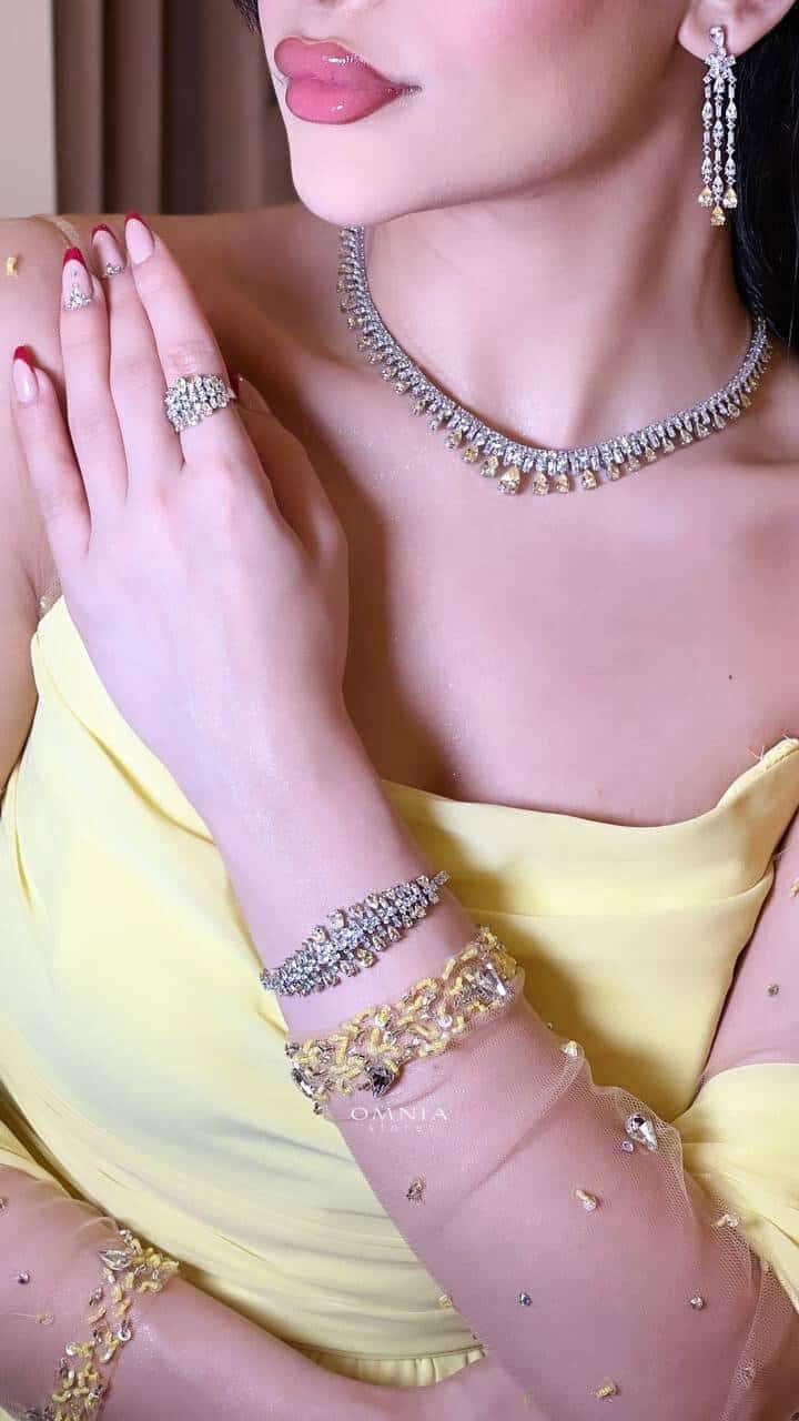 Omnia Nisrine Yellow Bridal Full Set in High Quality Zircon Stone Rhodium Plated - OMNIASTORES KSA