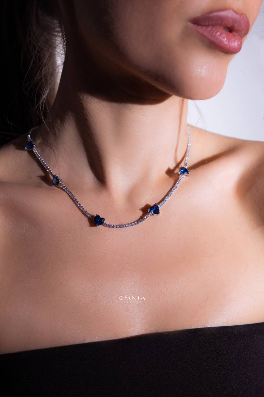 Omnia Louise Blue Necklace 92.5 Silver In High Quality Simulated diamonds - OMNIASTORES KSA
