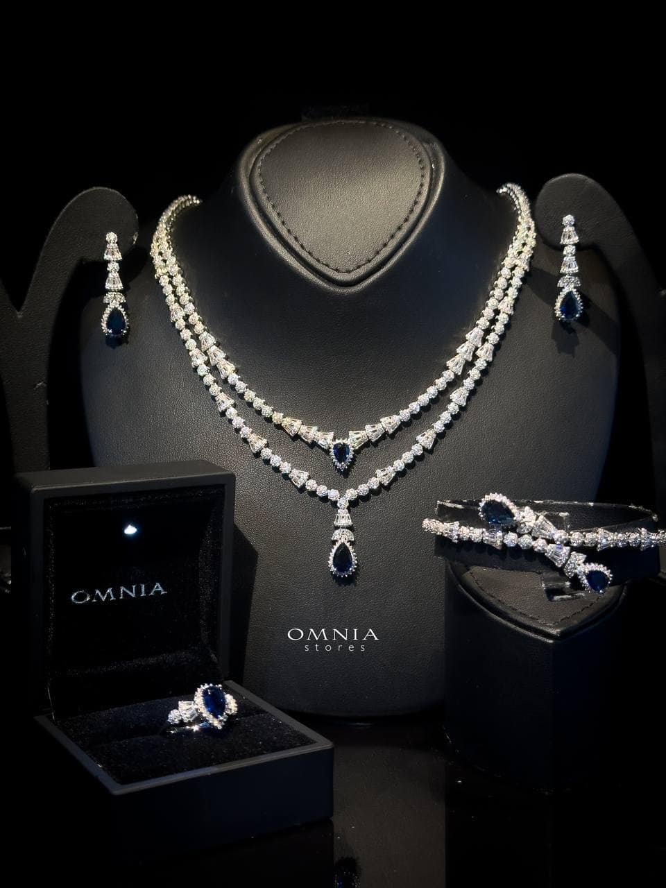 Omnia Ethereal Blue Drop-Down Pear Shape Full Set in High Quality Zircon Stone in Tarnish Resistant Plating - OMNIASTORES UAE