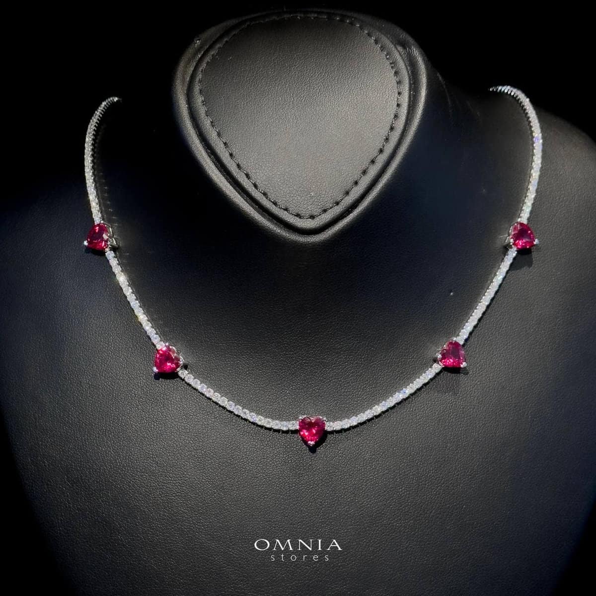 Omnia Louise Red Necklace 92.5 Silver In High Quality Simulated diamonds - OMNIASTORES UAE