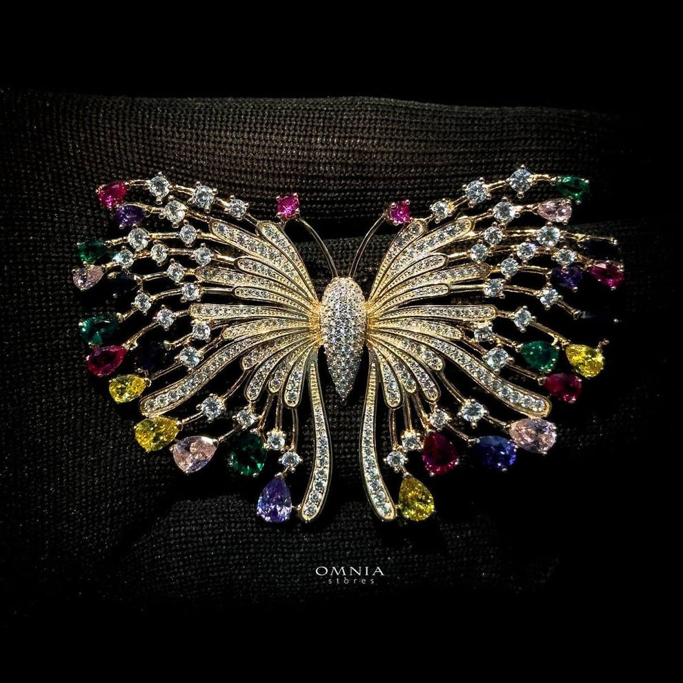 Omnia Everly Butterfly brooch in 92.5 Silver In High Quality Simulated diamonds
