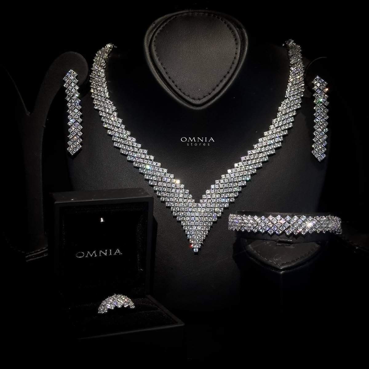 Omnia Thea Bridal Full Set Accessories High Quality Zircon Stone in Rhodium Plated - OMNIASTORES UAE