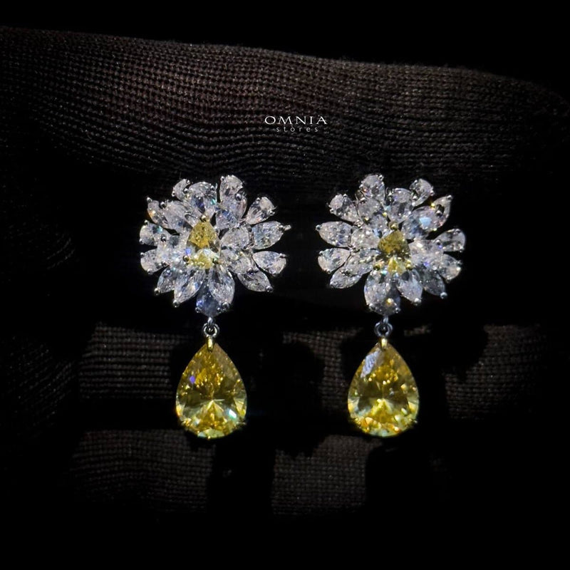 Omnia Nakaret Yellow Earrings 92.5 Silver In High Quality Simulated diamonds