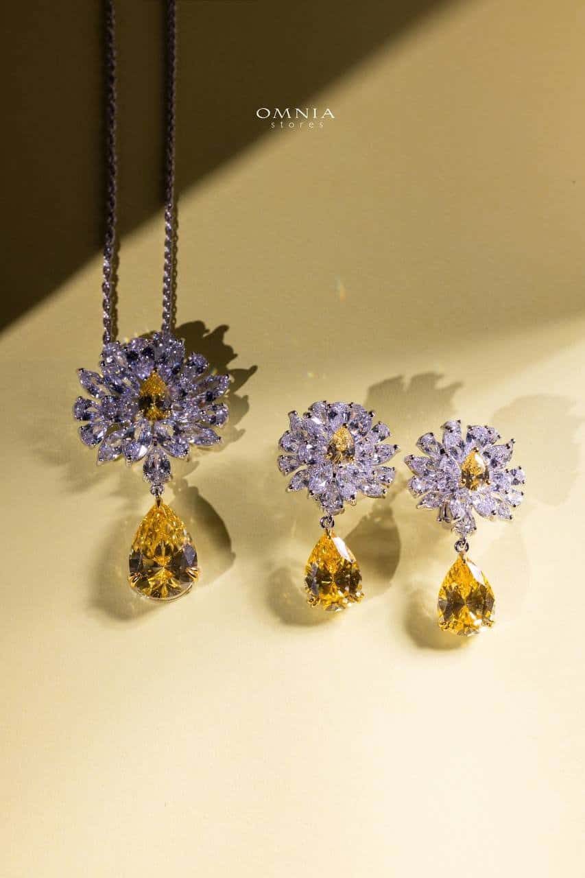 Omnia Nakaret Yellow Necklace 92.5 Silver In High Quality Simulated diamonds - OMNIASTORES UAE