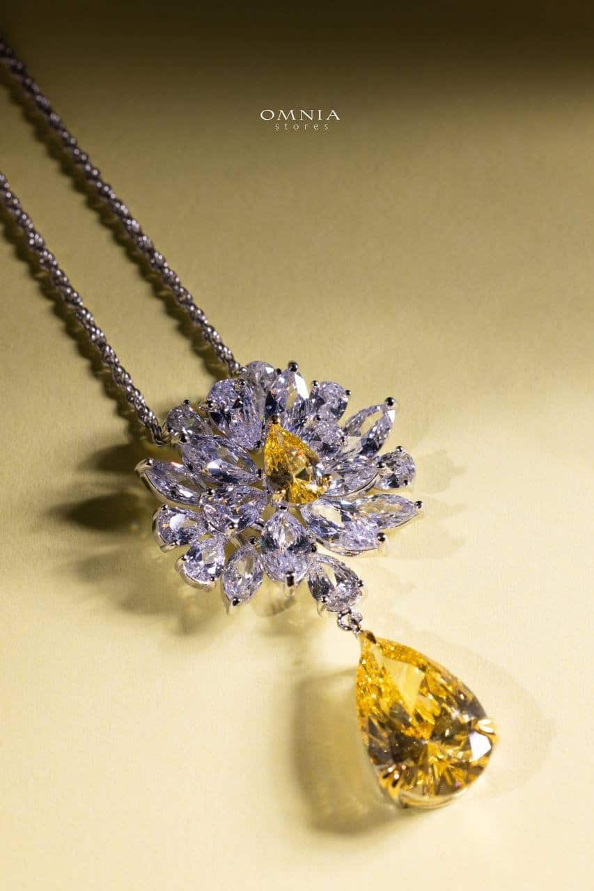 Omnia Nakaret Yellow Necklace 92.5 Silver In High Quality Simulated diamonds - OMNIASTORES UAE