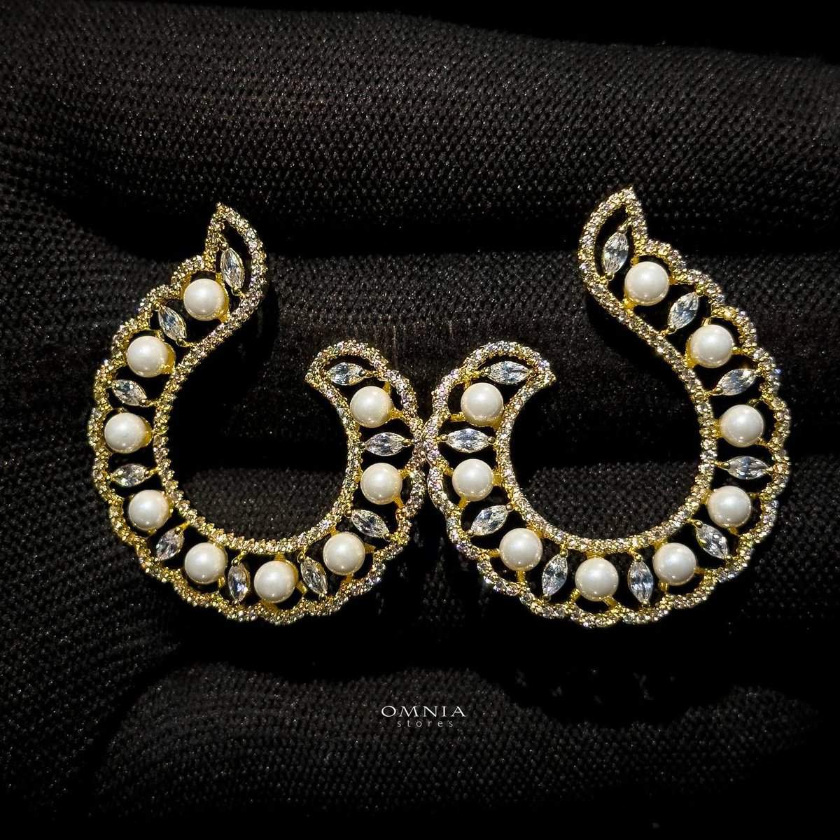 Omnia Alaa Golden Earrings High Quality Zircon Stone in Rhodium Plated - OMNIASTORES UAE