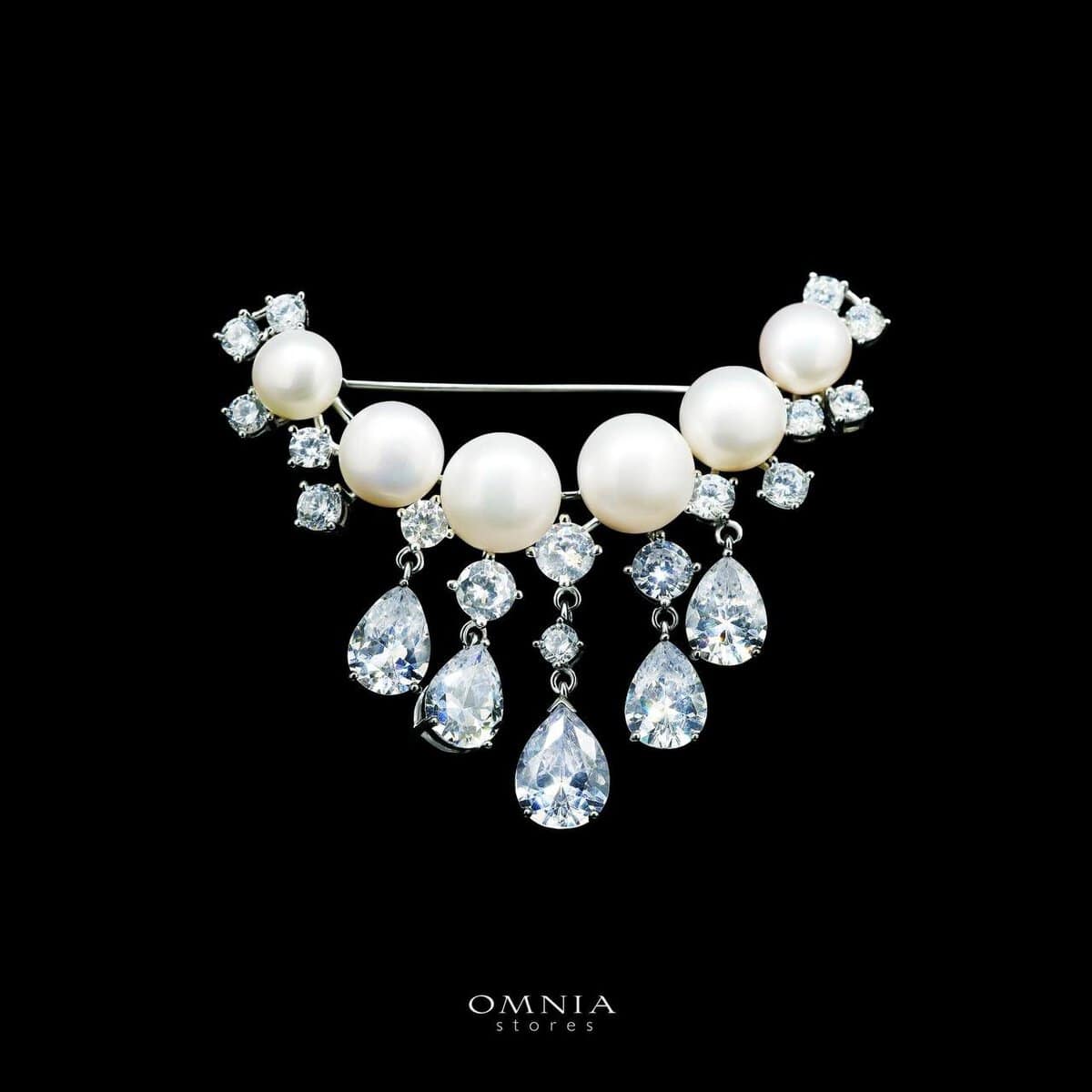 Omnia Mousa Fresh Real Water Pearl brooch in 92.5 Silver High Quality Simulated diamonds