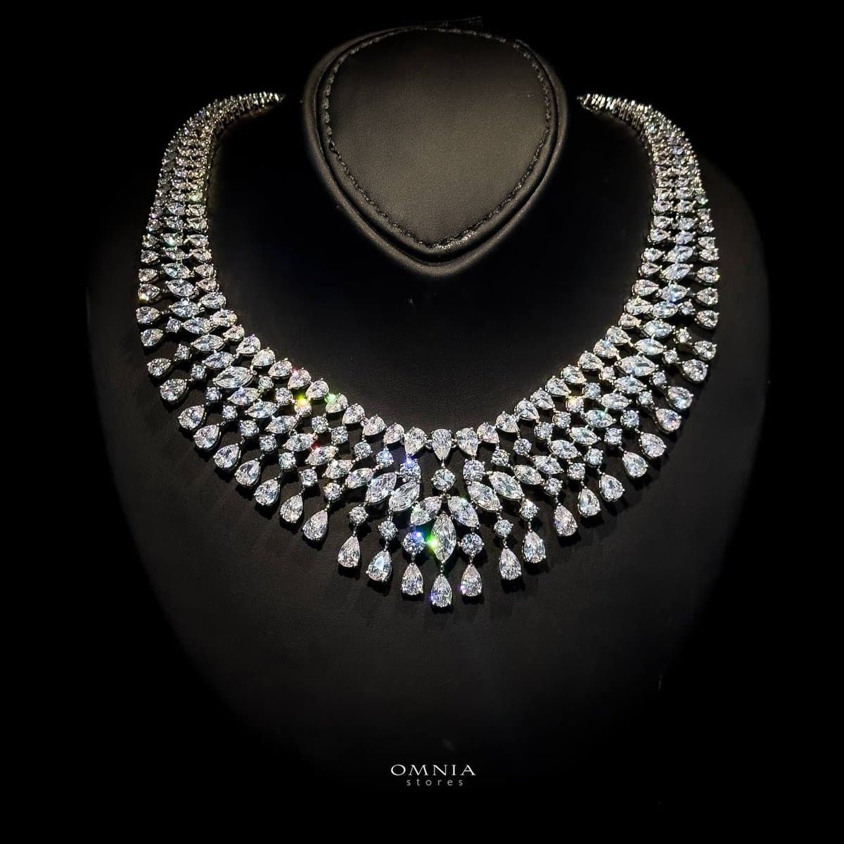 Omnia Sherine White Luxury Bridal Full Set with Emerald and Pear-Cut High-Quality Simulated Diamonds Rhodium Plated - OMNIASTORES KSA