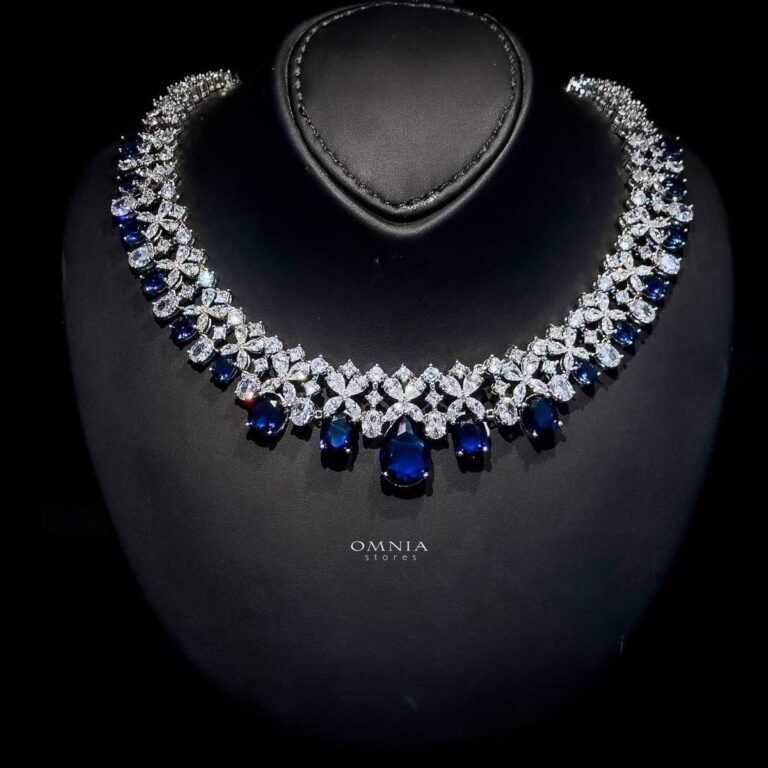 Omnia Suhana Dark Blue Bridal Full Set in High Quality Simulated Diamonds(size 17 only in ksa)