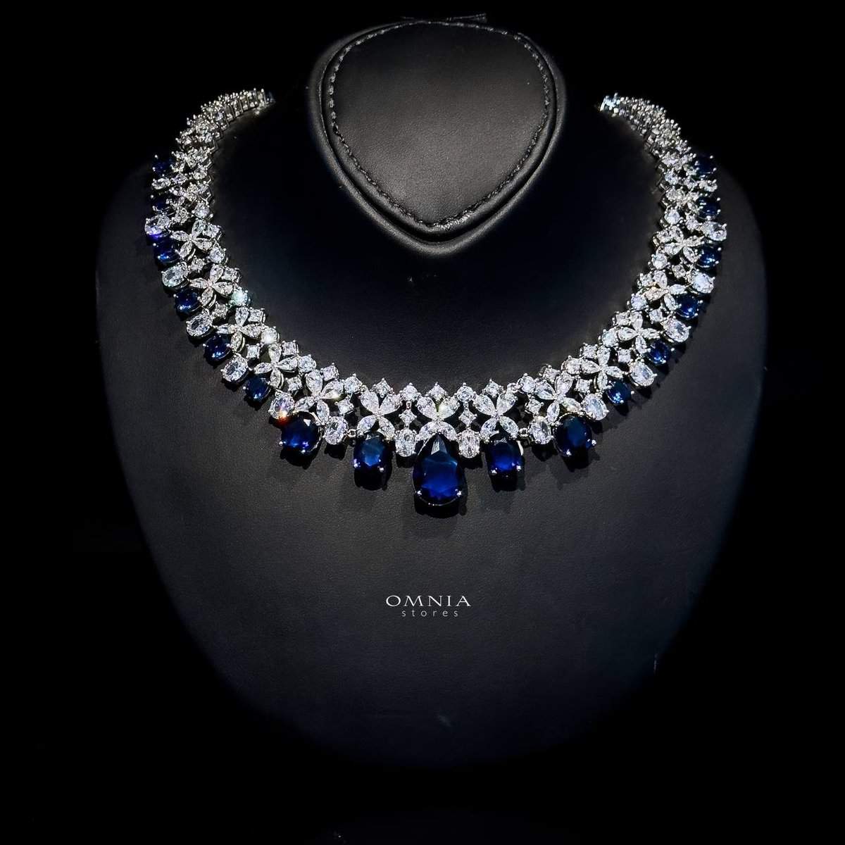 Omnia Suhana Dark Blue Bridal Full Set in High Quality Simulated Diamonds - OMNIASTORES UAE