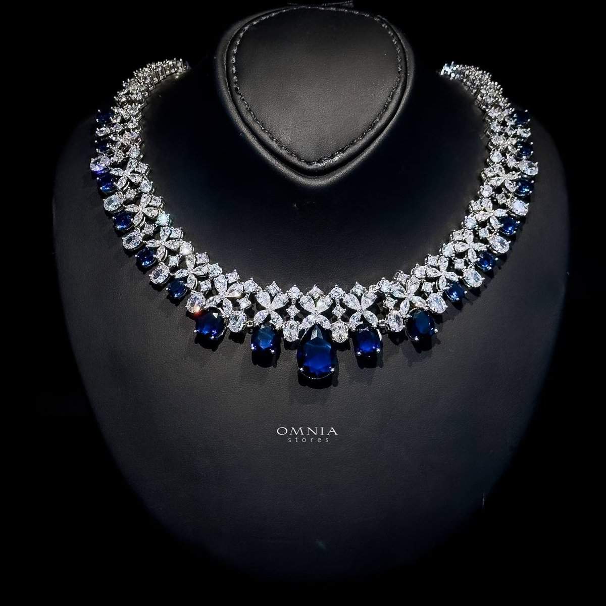 Omnia Suhana Dark Blue Bridal Full Set in High Quality Simulated Diamonds - OMNIASTORES UAE