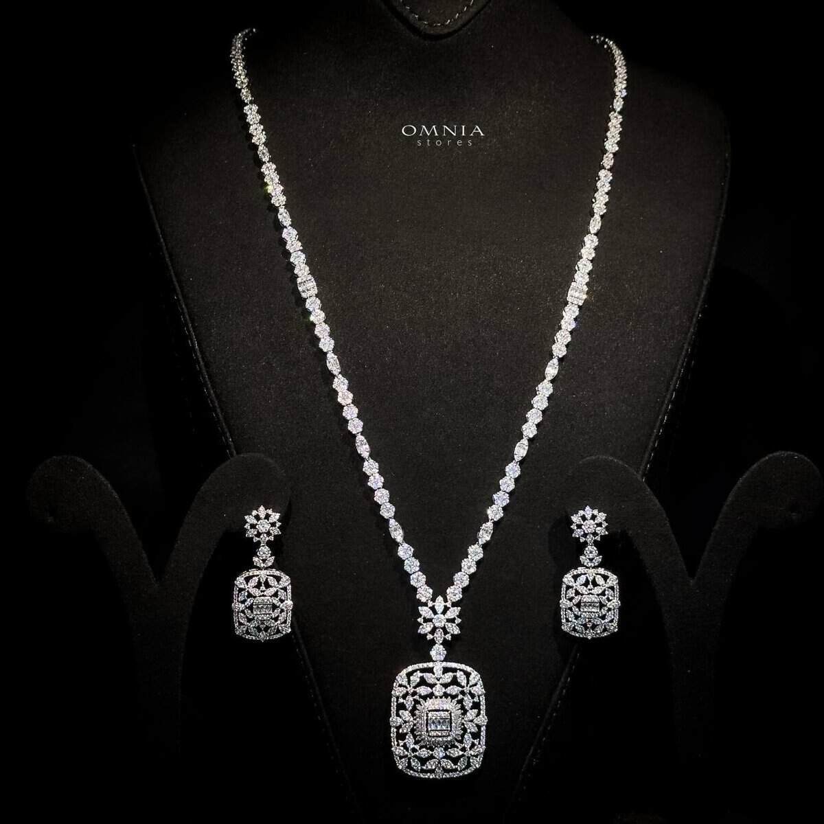 Omnia Najila Bridal Long Chain Full Set High Quality Zircon Stone In Rhodium Plated - OMNIASTORES UAE