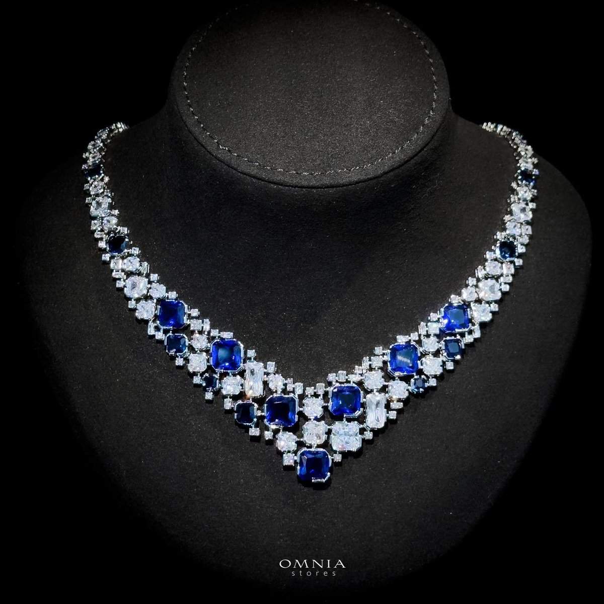 Omnia Catherine Blue Bridal Full Set in High Quality Zircon Stone Rhodium Plated - OMNIASTORES UAE