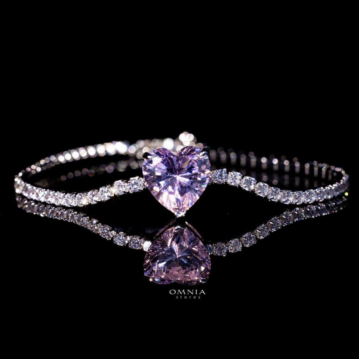 Omnia Louise Pink Bracelet In 92.5 Silver in High Quality Simulated Diamonds - OMNIASTORES UAE