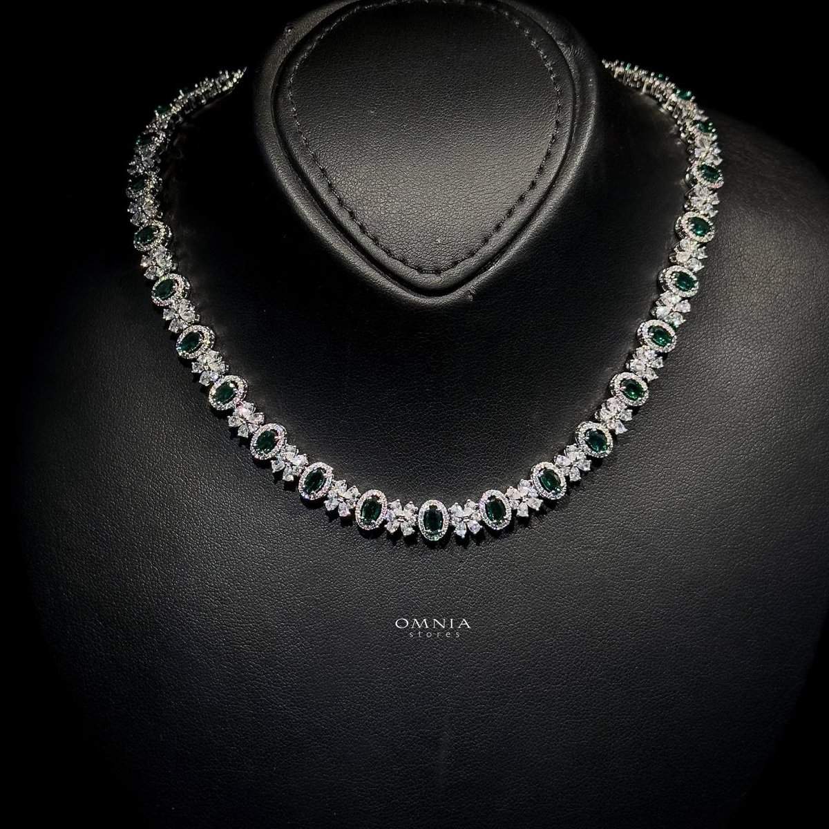 Omnia Mira Green Bridal Full Set in High Quality Zircon Stone Rhodium Plated - OMNIASTORES KSA