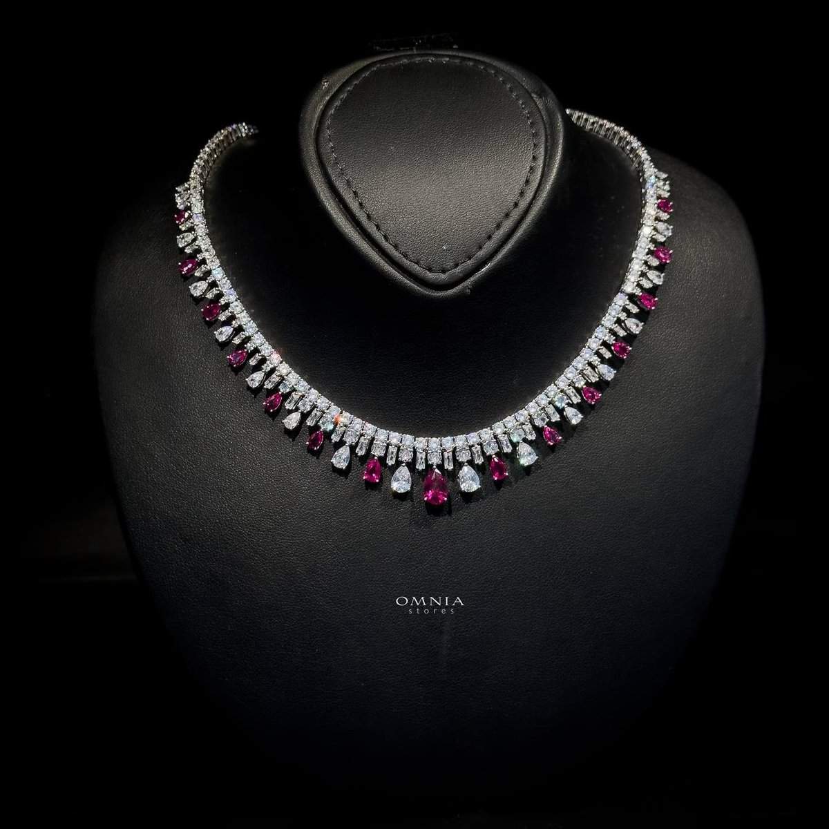 Omnia Nisrine Maroon Bridal Full Set Accessories in High Quality Zircon Stone in Rhodium Plated - OMNIASTORES UAE