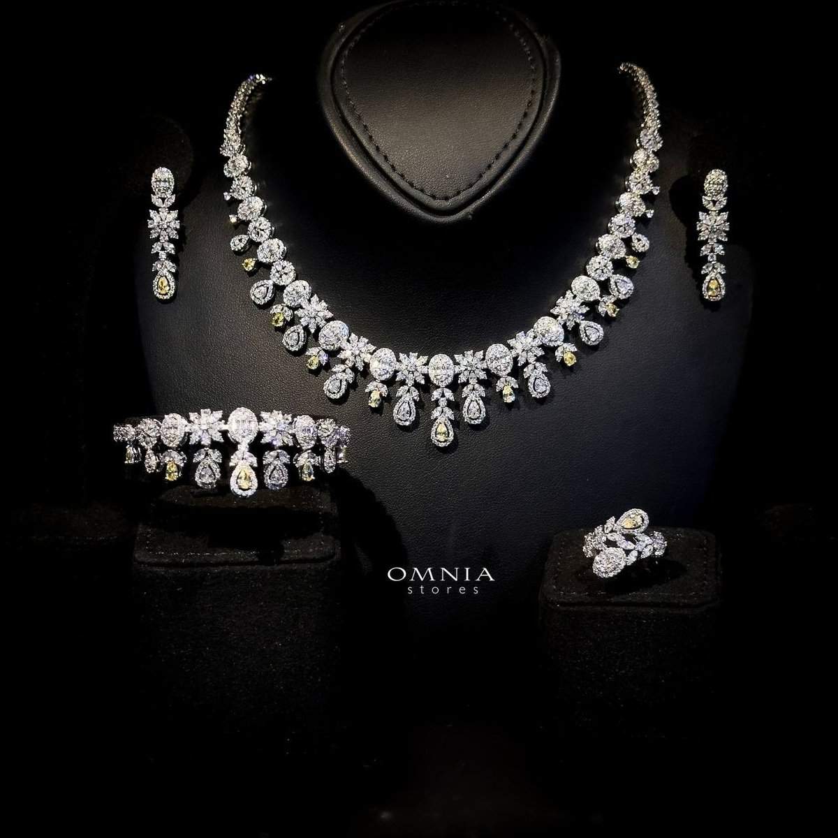 Omnia Trisha Yellow Bridal Full Set in High Quality Zircon Stone Rhodium Plated - OMNIASTORES UAE