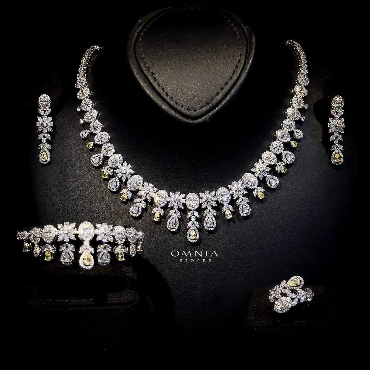 Omnia Trisha Yellow Bridal Full Set in High Quality Zircon Stone Rhodium Plated - OMNIASTORES UAE