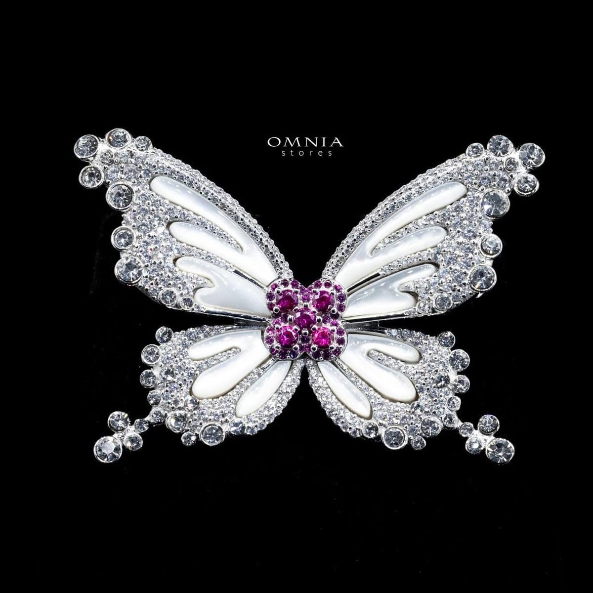 Omnia Lateefa Butterfly brooch in 92.5 Silver High Quality Simulated diamonds - OMNIASTORES UAE