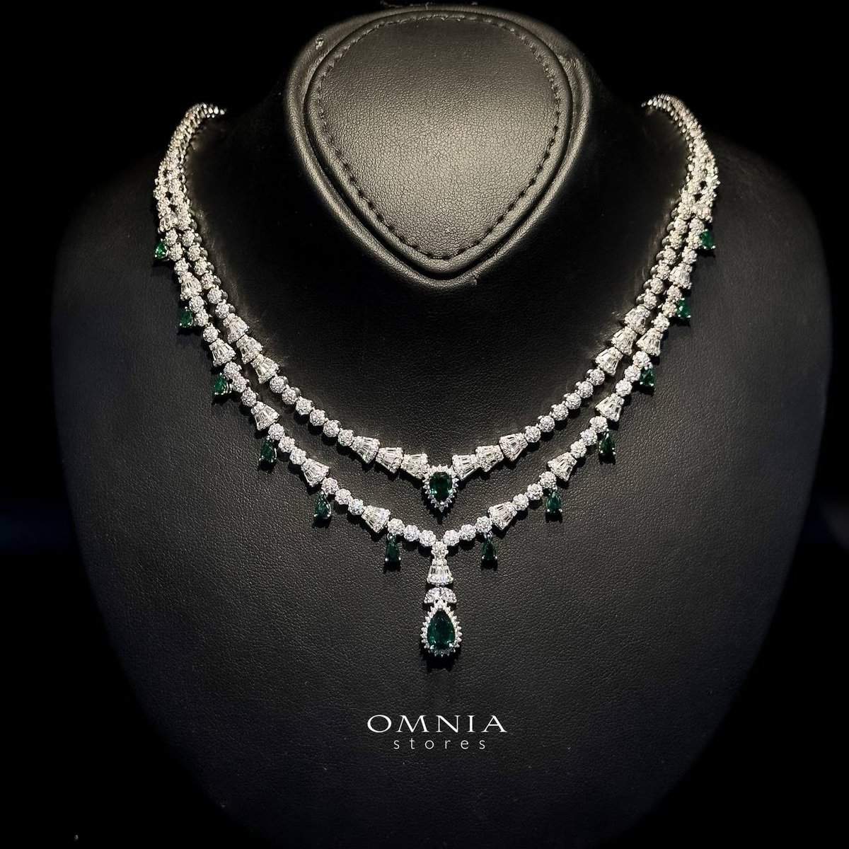 Omnia Ghada Green Bridal Full Set Accessories in High Quality Zircon Stone Premium Rhodium Plated - OMNIASTORES UAE