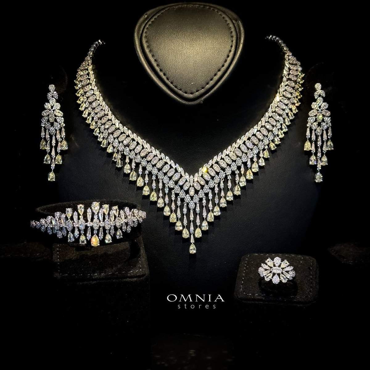 Omnia Miyah Yellow Bridal Full Set Accessories in High Quality Zircon Stone Rhodium Plated - OMNIASTORES UAE