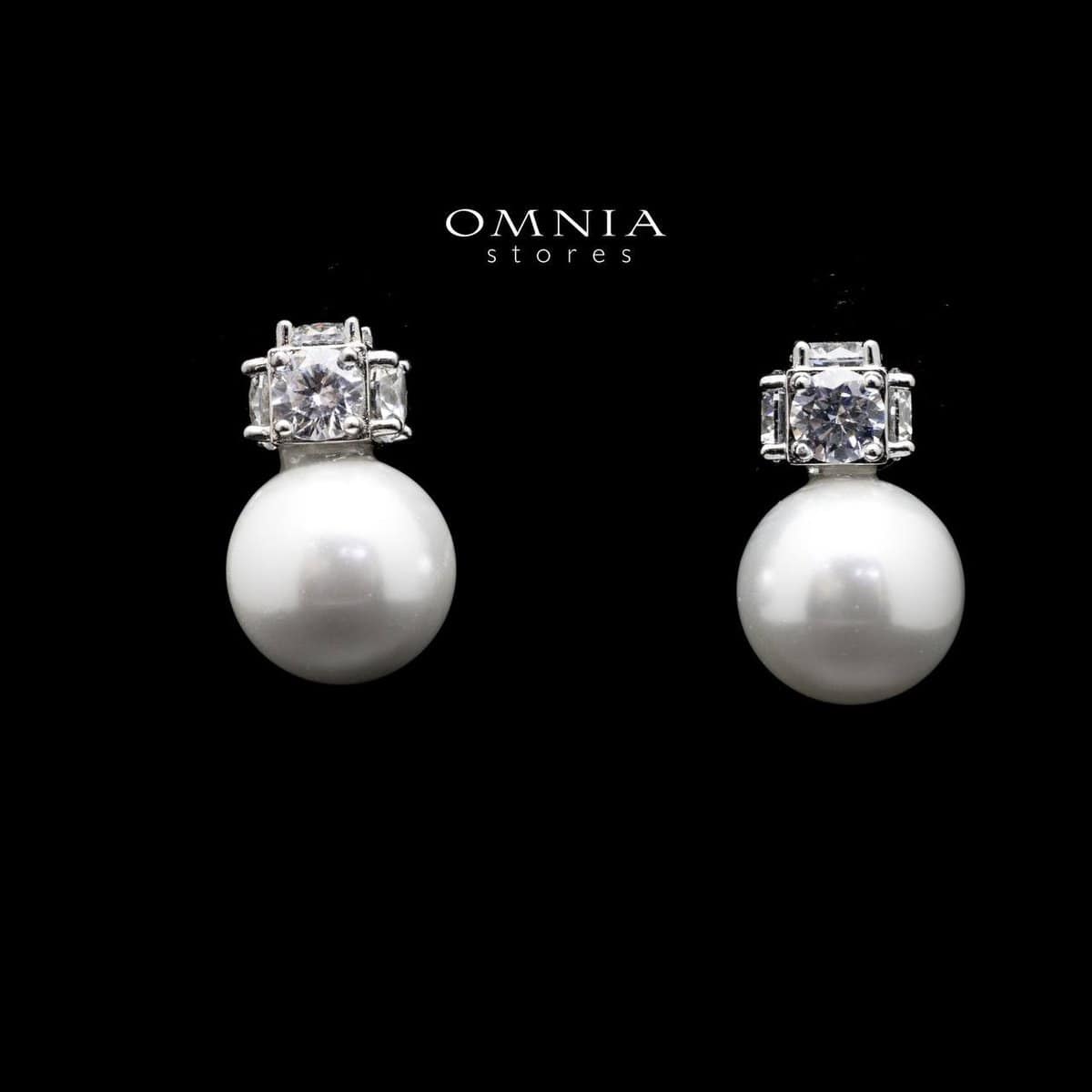 Omnia Belle White Pearl Stud Earrings In 92.5 Silver High Quality Simulated Diamonds - OMNIASTORES UAE