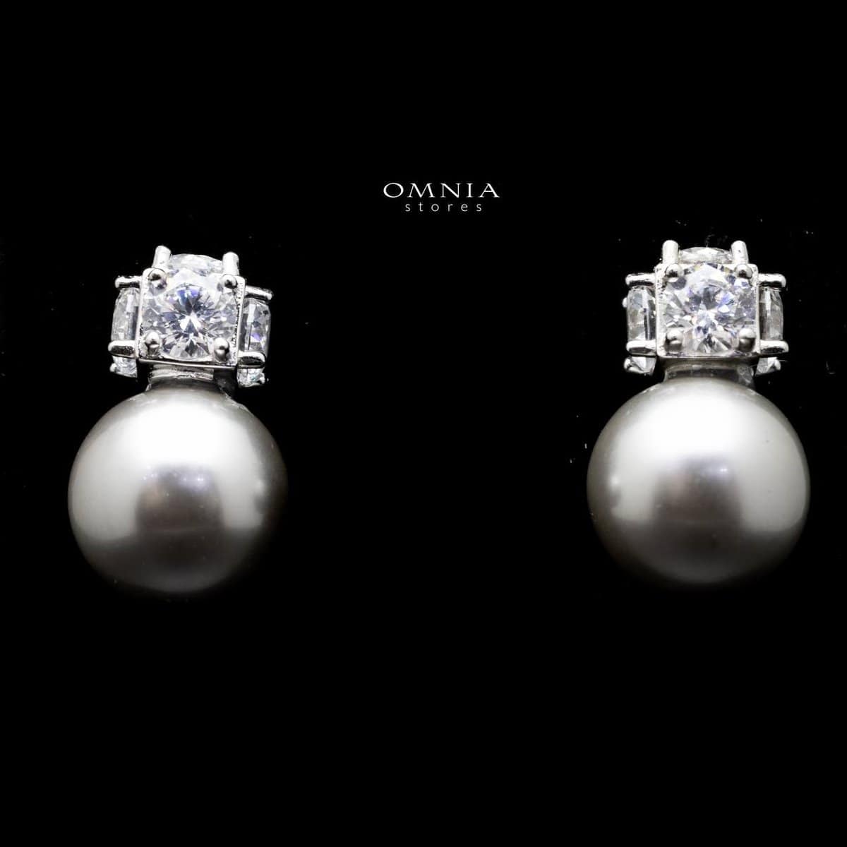 Omnia Belle Silver Pearl Stud Earrings In 92.5 Silver High Quality Simulated Diamonds - OMNIASTORES UAE