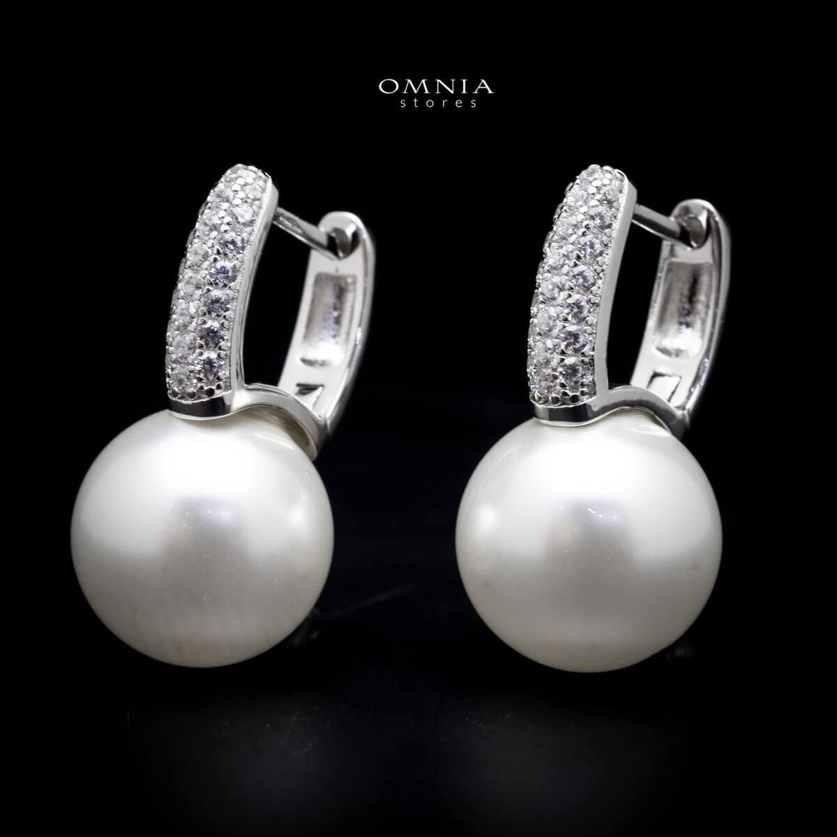 Omnia Nikki White Pearl Clip on Earrings In 92.5 Silver High Quality Simulated Diamonds - OMNIASTORES UAE