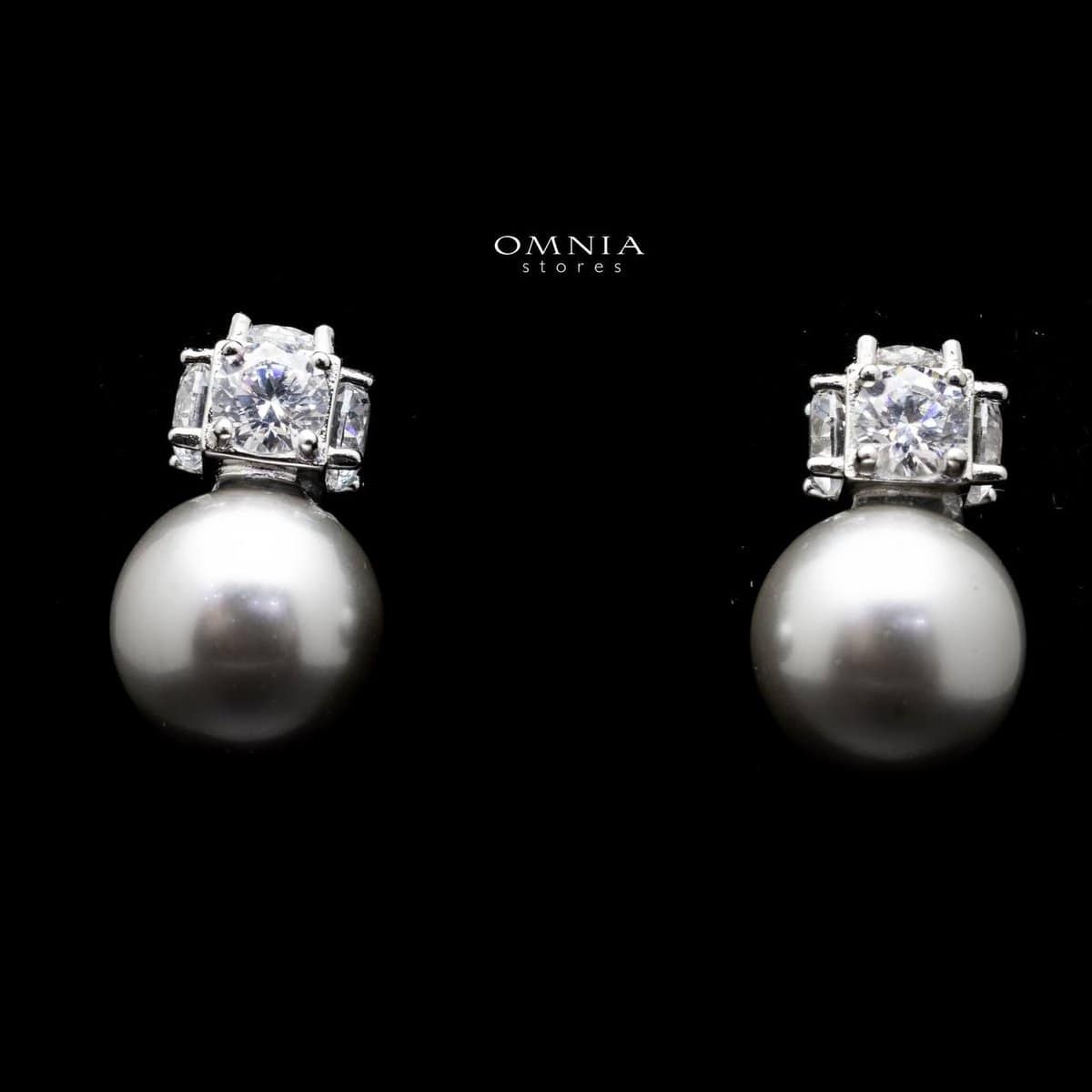 Omnia Belle Silver Pearl Stud Earrings In 92.5 Silver High Quality Simulated Diamonds - OMNIASTORES UAE
