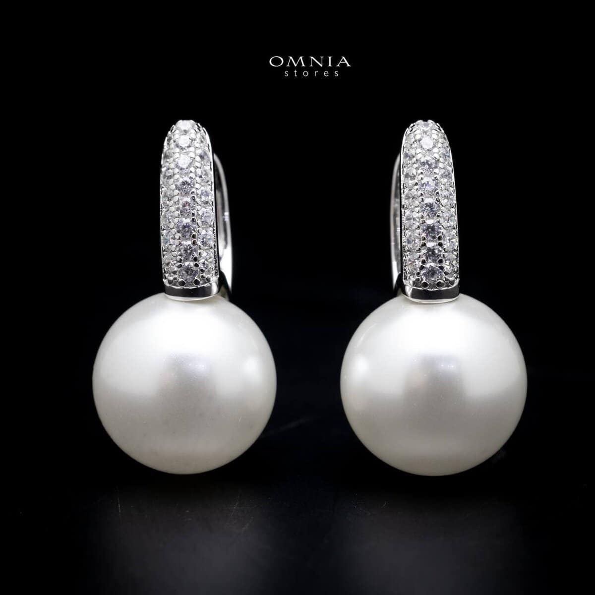 Omnia Nikki White Pearl Clip on Earrings In 92.5 Silver High Quality Simulated Diamonds - OMNIASTORES UAE