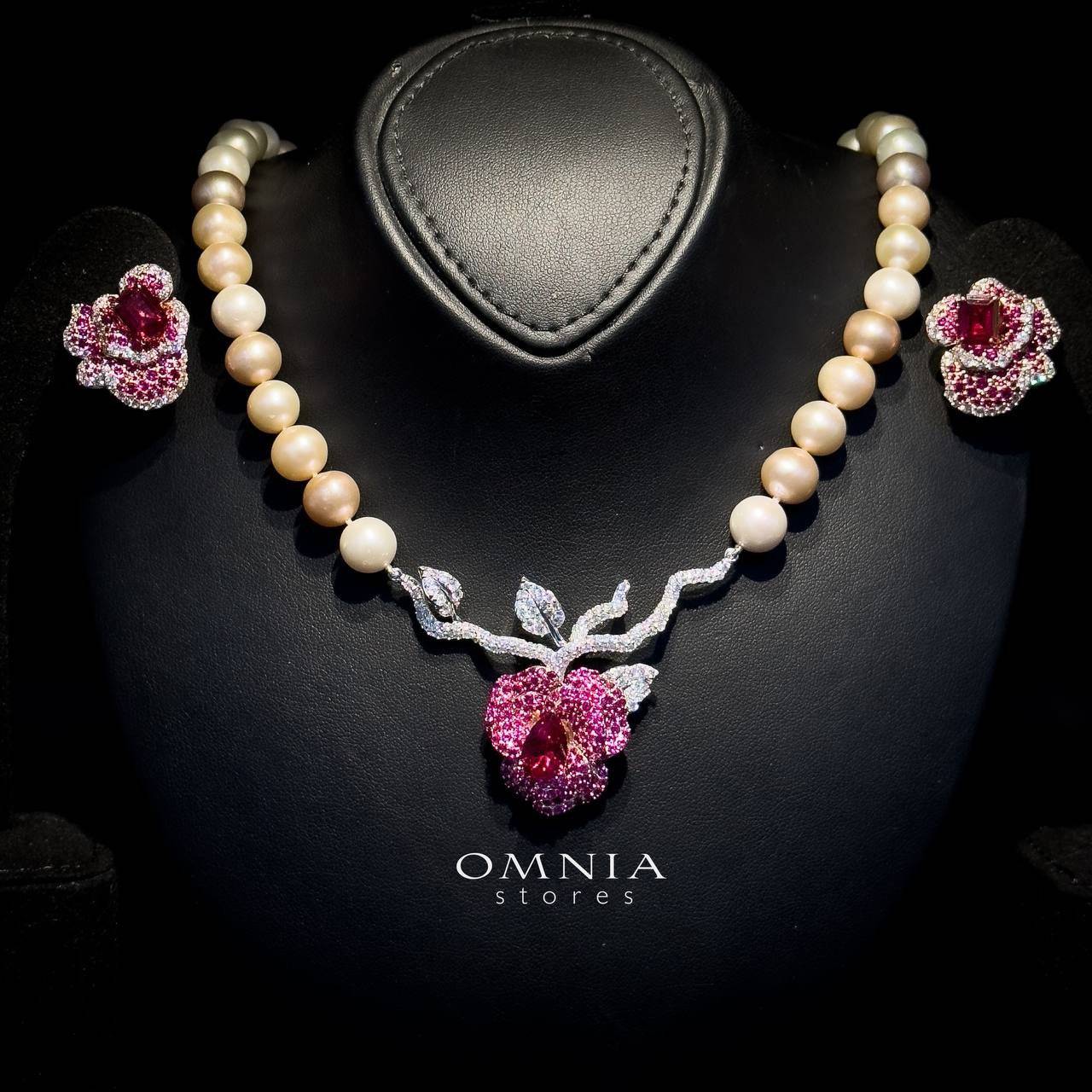 Omnia Masa Fresh Real Water Pearl Set in 925 Silver High Quality Simulated diamonds - OMNIASTORES UAE