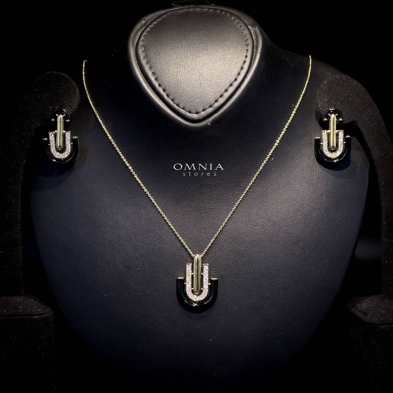 Omnia Andy Black Set Accessories in High Quality Zircon Stone Rhodium Plated - OMNIASTORES UAE