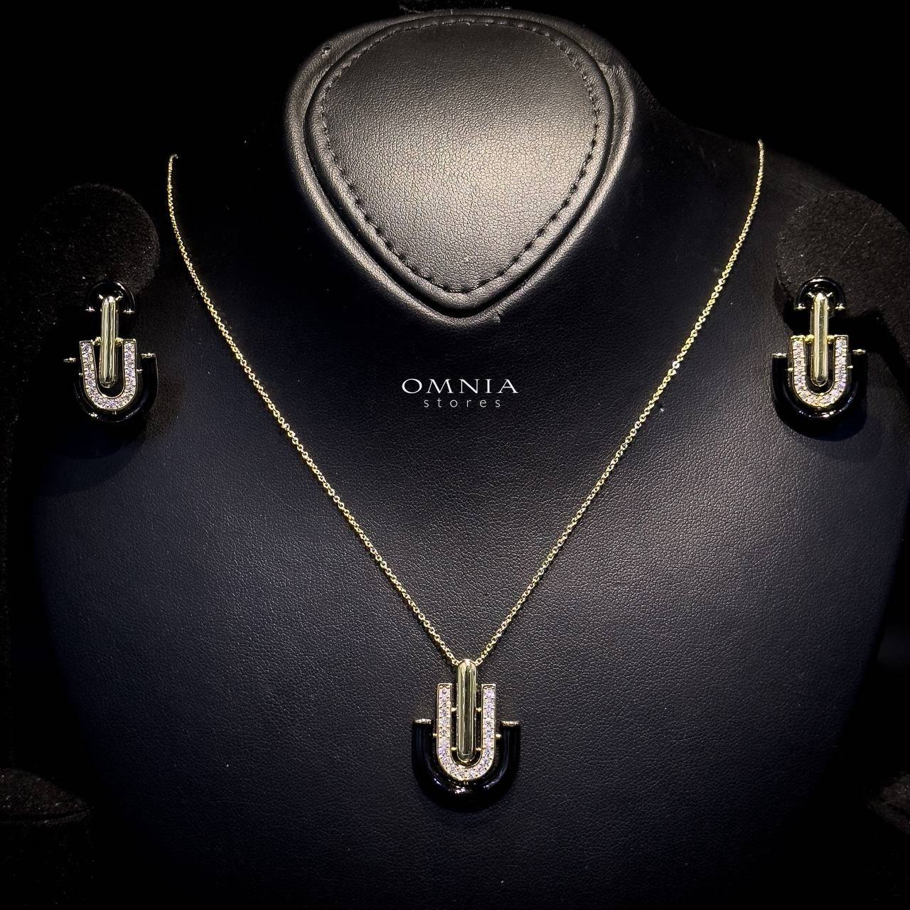 Omnia Andy Black Set Accessories in High Quality Zircon Stone Rhodium Plated - OMNIASTORES UAE