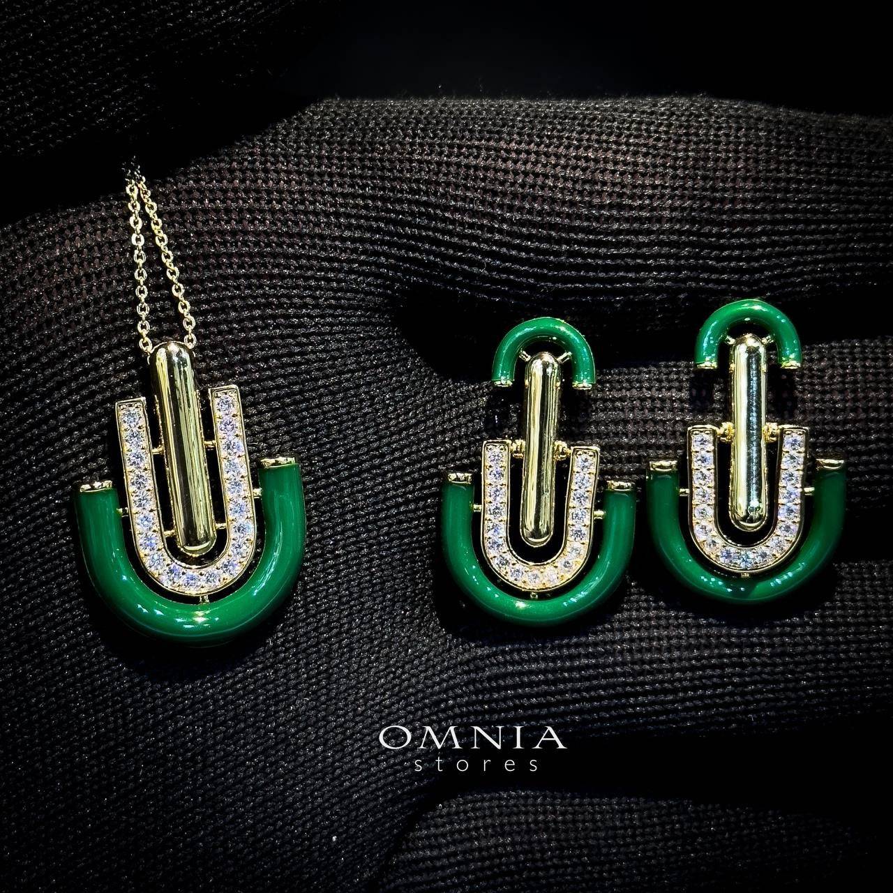 Omnia Andy Green Set Accessories in High Quality Zircon Stone Rhodium Plated - OMNIASTORES UAE