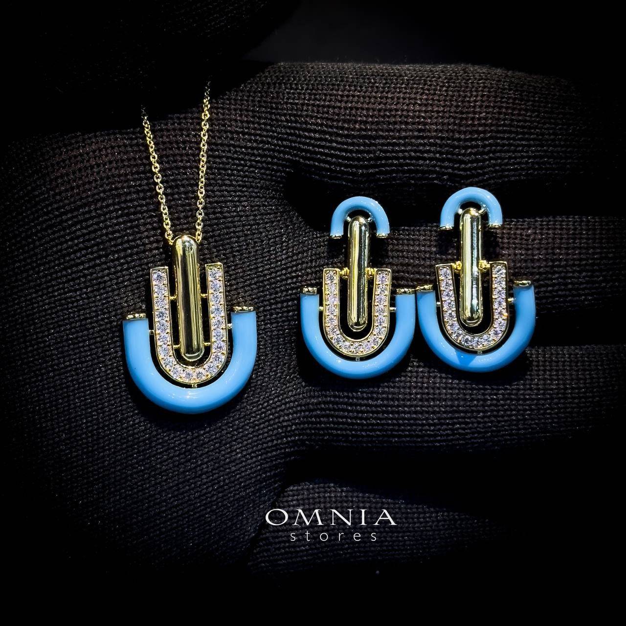 Omnia Andy Blue Set Accessories in High Quality Zircon Stone Rhodium Plated - OMNIASTORES UAE