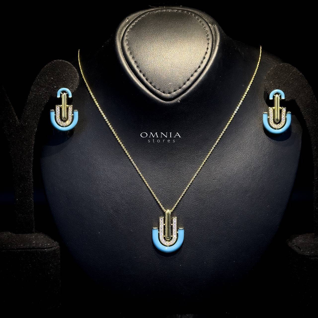 Omnia Andy Blue Set Accessories in High Quality Zircon Stone Rhodium Plated - OMNIASTORES UAE