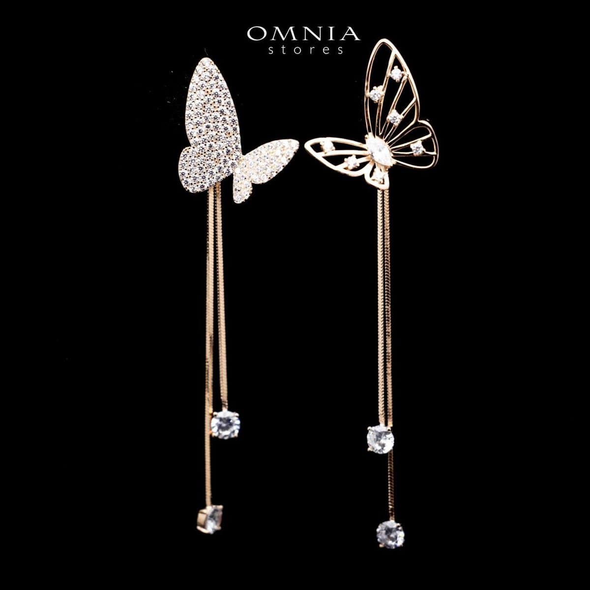 Omnia Basma Butterfly Rose Gold Long Drop Earrings in 92.5 Silver With High Quality Moissanite Stone - OMNIASTORES UAE